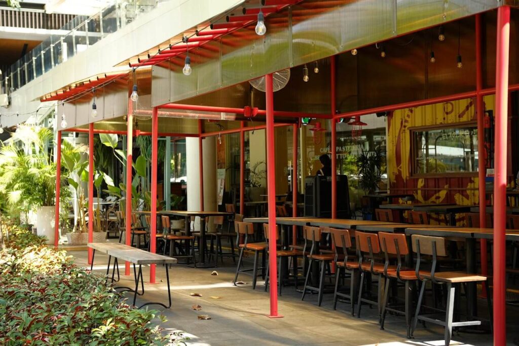 Outdoor terraces are a feature of many cafes in Vietnam